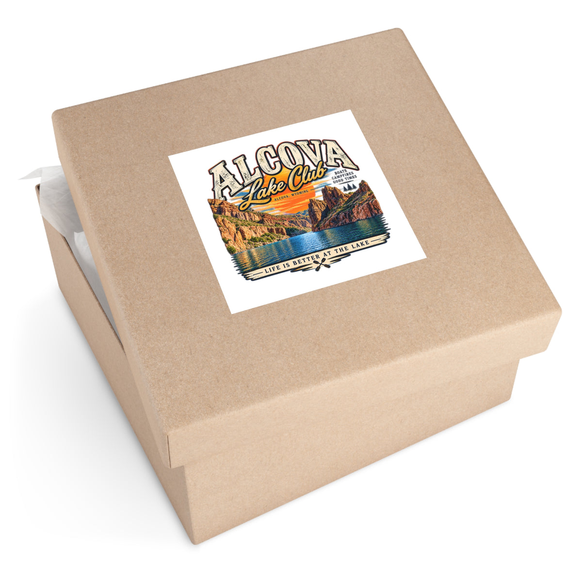 Alcova Lake Club Square Vinyl Sticker — "Life Is Better at the Lake"