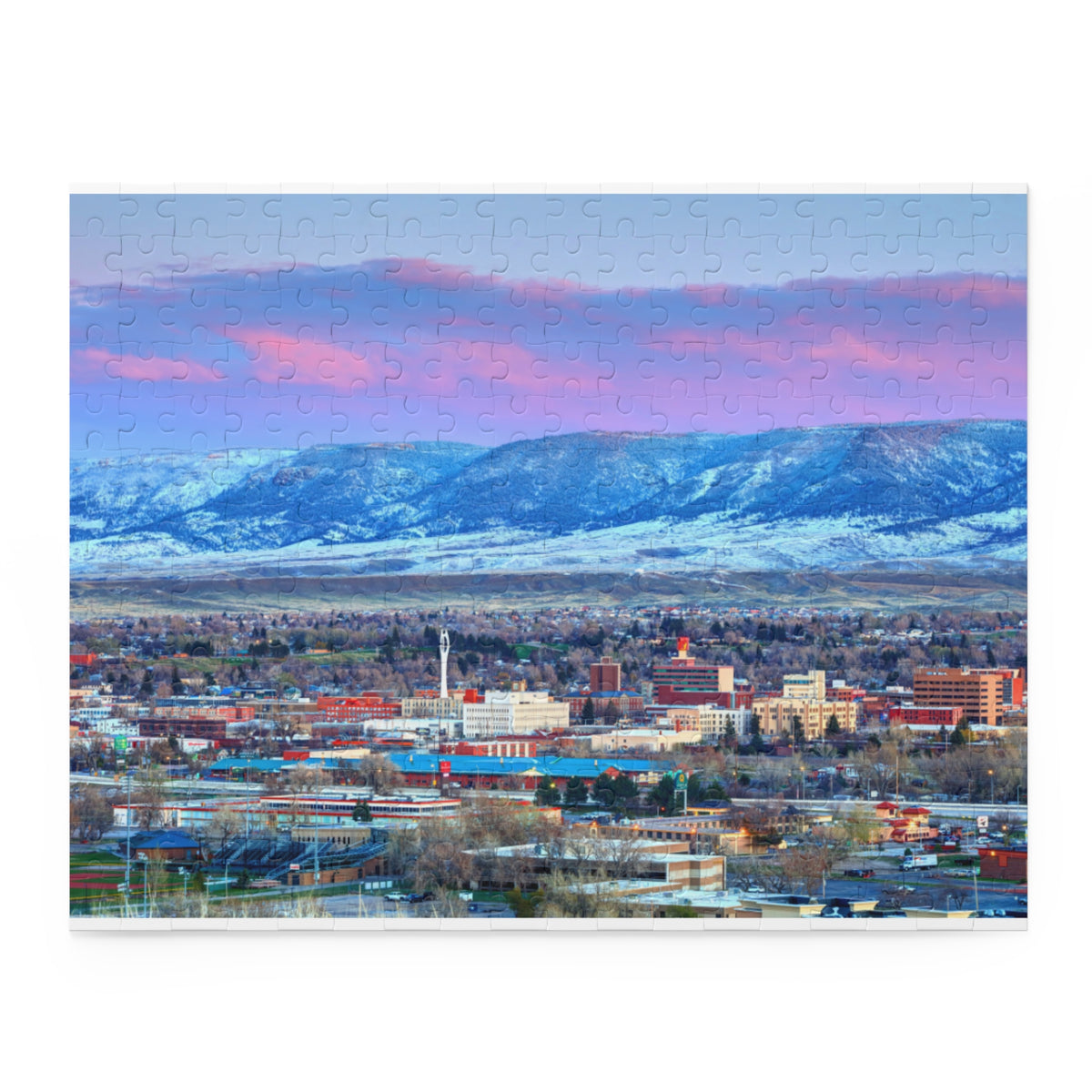 Mountain City Skyline Puzzle — Sunrise Pink Clouds (120/252/500 pc)