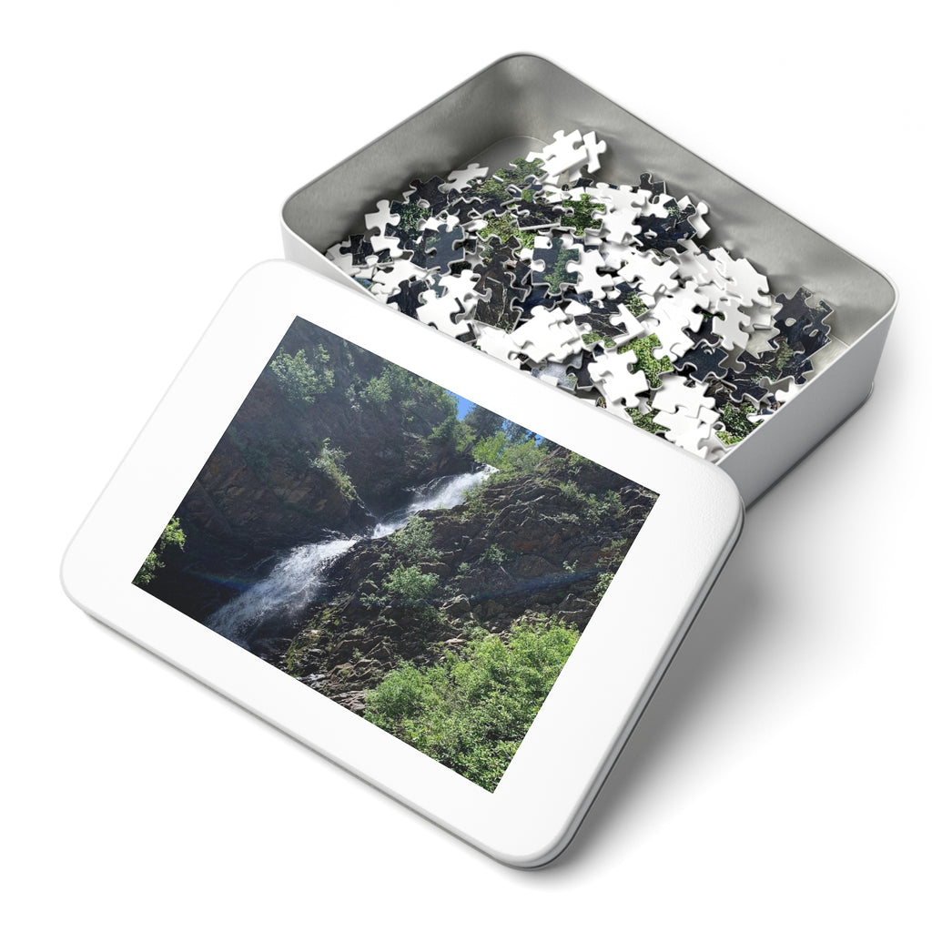 Garden Creek Falls Casper Mountain Jigsaw Puzzle with Tin