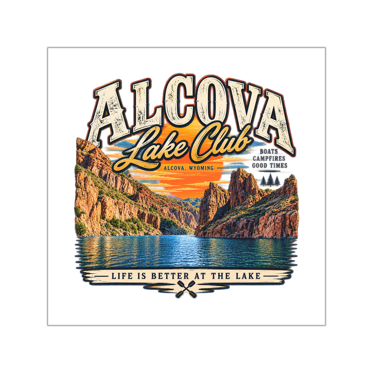 Alcova Lake Club Square Vinyl Sticker — "Life Is Better at the Lake"