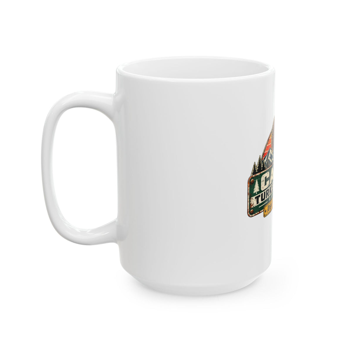 Casper Turkey Crossing Mug — Retro Wildlife Coffee Cup ("Right of Way: Always")