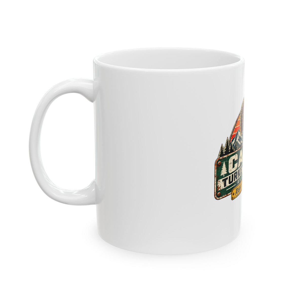 Casper Turkey Crossing Mug — Retro Wildlife Coffee Cup ("Right of Way: Always")