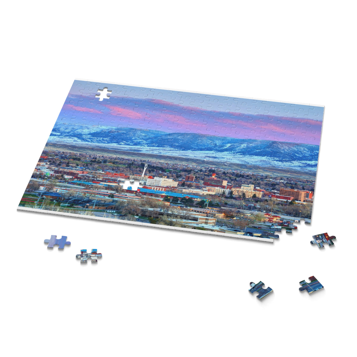 Mountain City Skyline Puzzle — Sunrise Pink Clouds (120/252/500 pc)