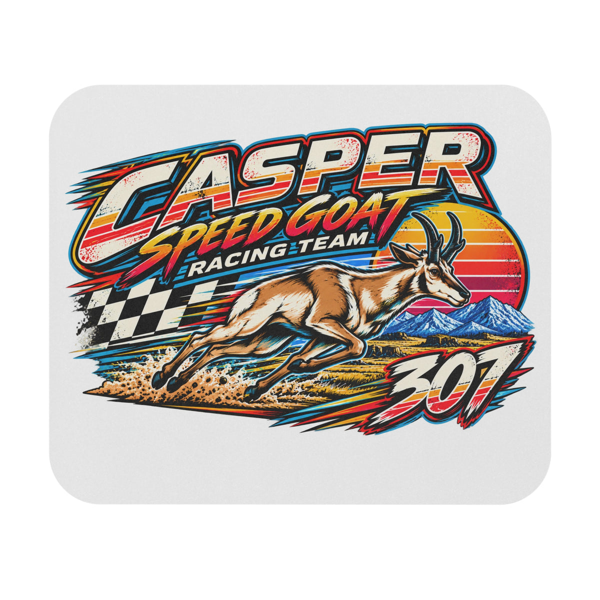 Casper Speed Goat Racing Team Mouse Pad — Retro Sunset 307 Design