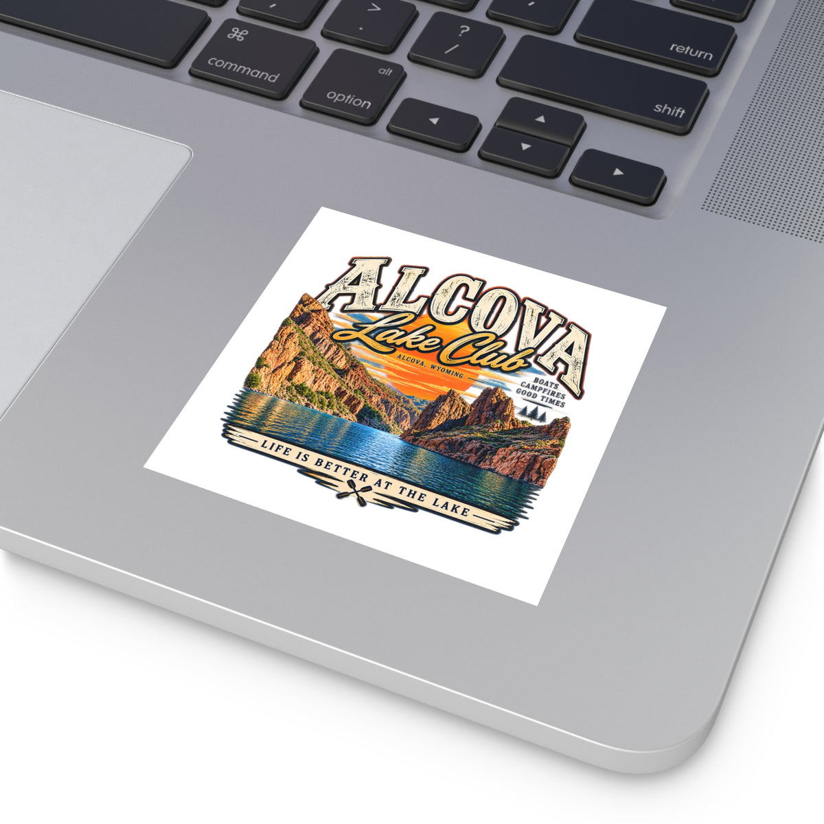 Alcova Lake Club Square Vinyl Sticker — "Life Is Better at the Lake"