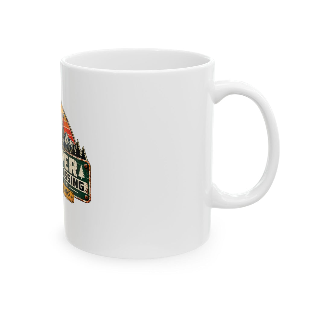 Casper Turkey Crossing Mug — Retro Wildlife Coffee Cup ("Right of Way: Always")