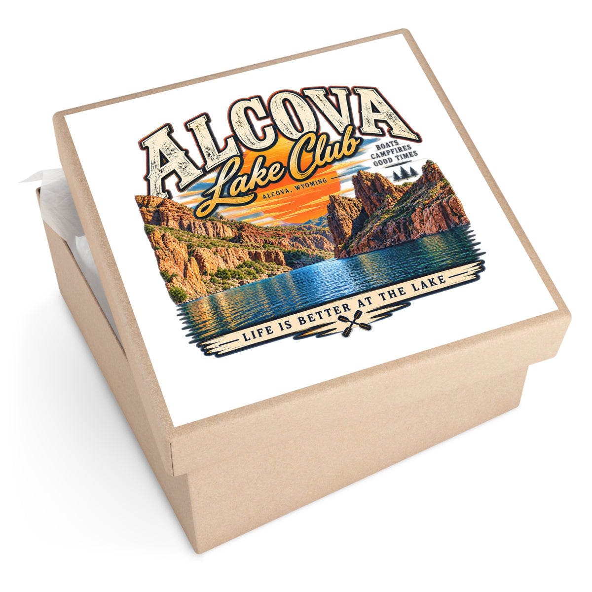 Alcova Lake Club Square Vinyl Sticker — "Life Is Better at the Lake"