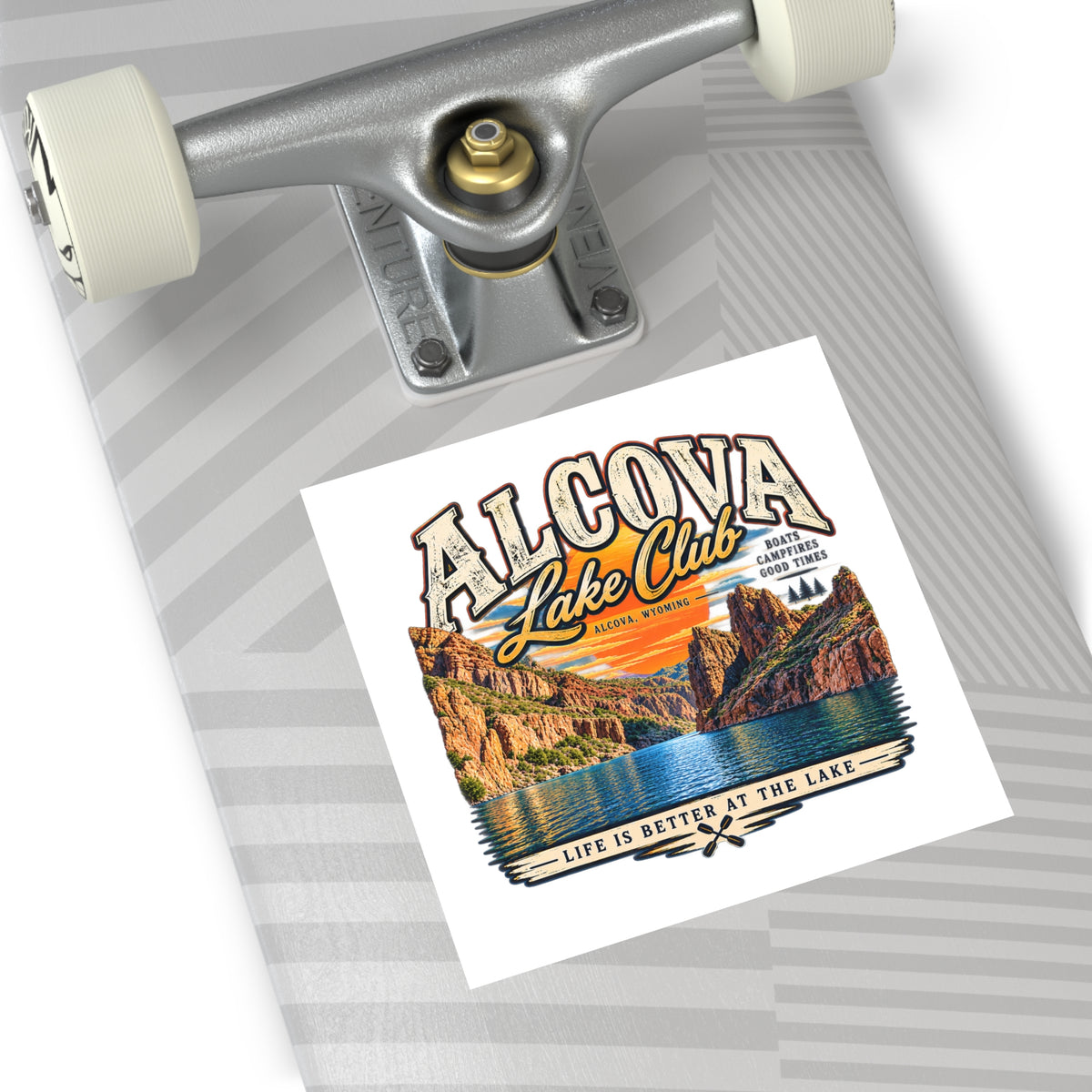 Alcova Lake Club Square Vinyl Sticker — "Life Is Better at the Lake"