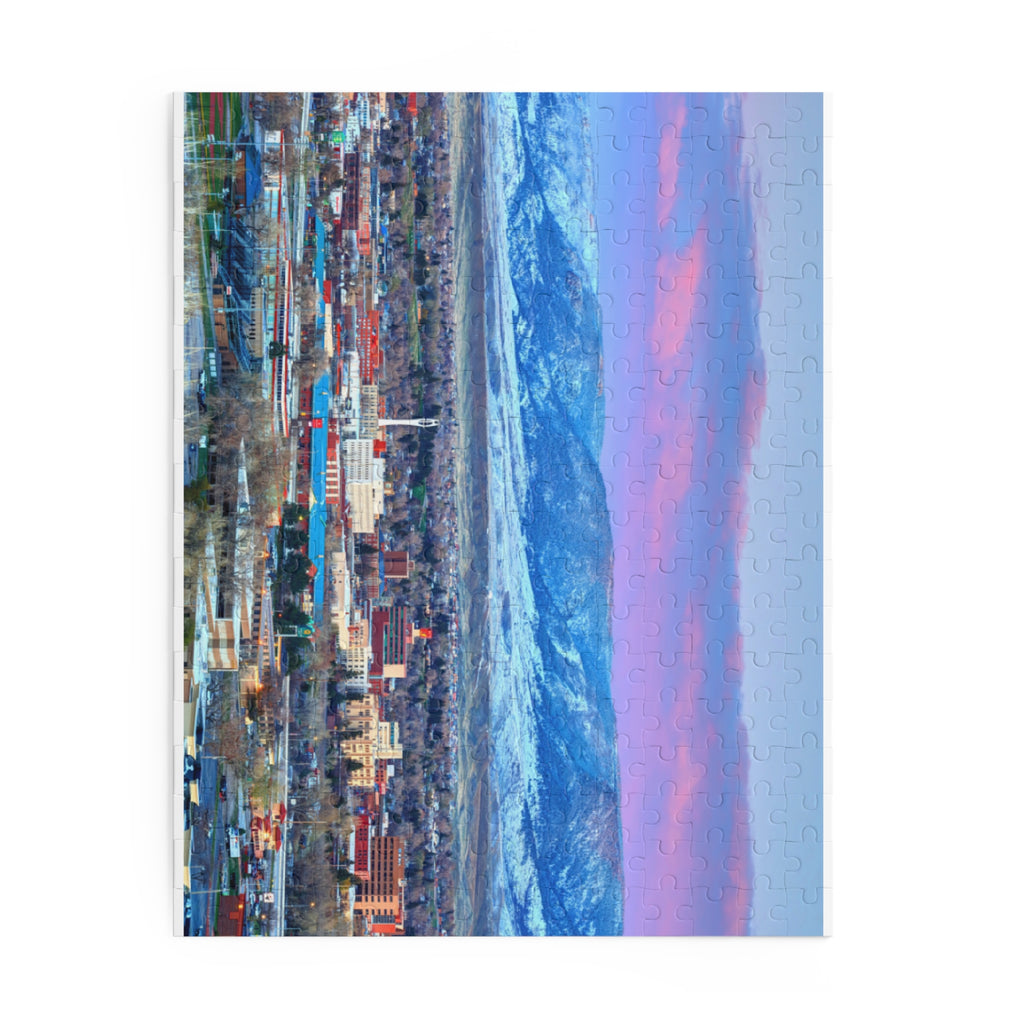 Mountain City Skyline Puzzle — Sunrise Pink Clouds (120/252/500 pc)
